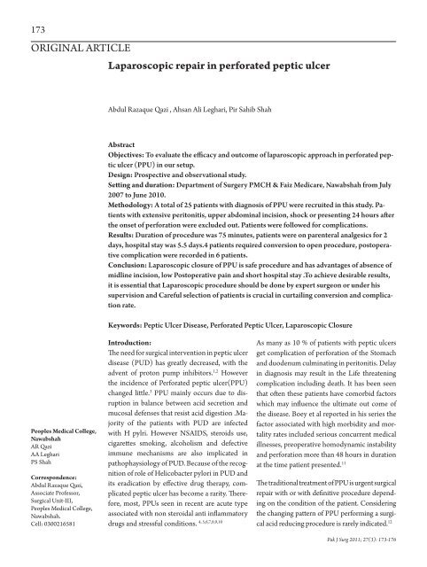 Laparoscopic repair in perforated peptic ulcer