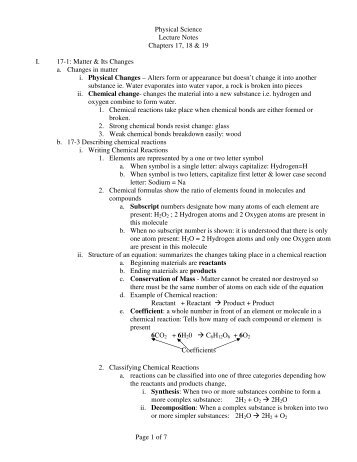 Chapter 17 - Chemical Reactions - Mr.E Science