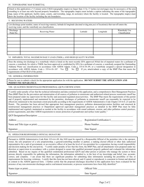 Notice of Intent - Alabama Department of Environmental Management