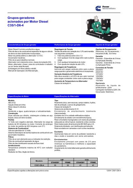 Grupos-geradores acionados por Motor Diesel C35/1-D6-4