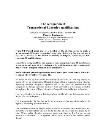 The recognition of Transnational Education qualifications