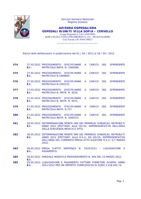 elenco delibere dal n. 574 al n. 649 - Azienda Ospedaliera Ospedali ...