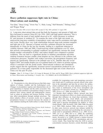 Heavy pollution suppresses light rain in China: Observations and ...
