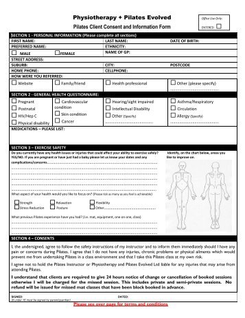 Pilates Consent Form with Terms and Conditions - Physiotherapy ...