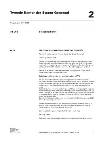 Brief staatssecretaris betalingsregeling toeslagschulden - Schuldinfo