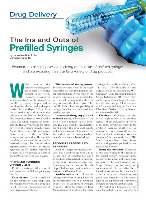 Prefilled Syringes, p. 40 - Safety Syringes, Inc.