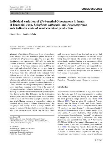 Individual variation of (S)-4-methyl-3-heptanone ... - Chemical Ecology