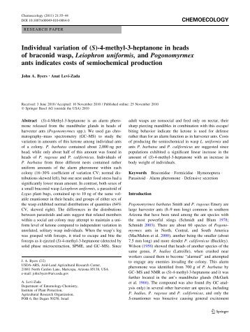 Individual variation of (S)-4-methyl-3-heptanone ... - Chemical Ecology