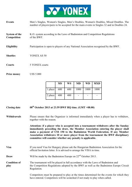 Tournament prospectus - Badminton World Federation