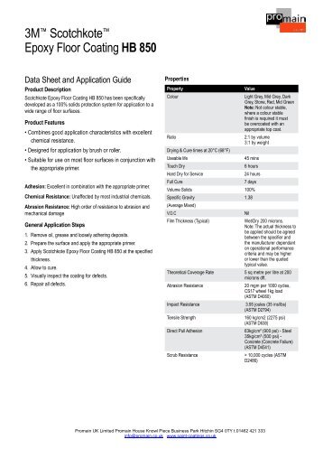 3Mâ¢ Scotchkoteâ¢ Epoxy Floor Coating HB 850 - Promain