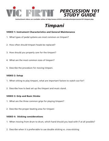 PERCUSSION 101 STUDY GUIDE Timpani - Vic Firth