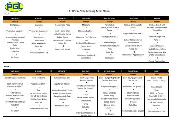Sample dinner menu - PGL