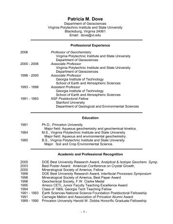 Patricia M. Dove - Geochemistry - Virginia Tech