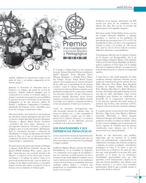 Magazin Aula Urbana EdiciÃ³n numero 75 - IDEP