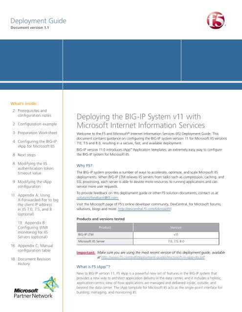 Deploying the BIG-IP System v11 with Microsoft IIS - F5 Networks