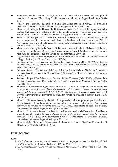 Curriculum Vitae - FacoltÃ  di Economia Marco Biagi - Home