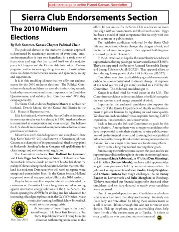 Sierra Club Endorsements Section The 2010 Midterm Elections