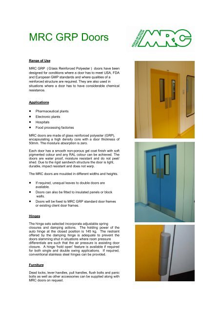 MRC GRP Door Specification Sheet