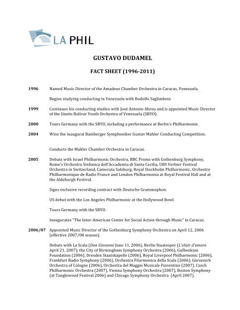 Gustavo Dudamel Fact Sheet - Los Angeles Philharmonic