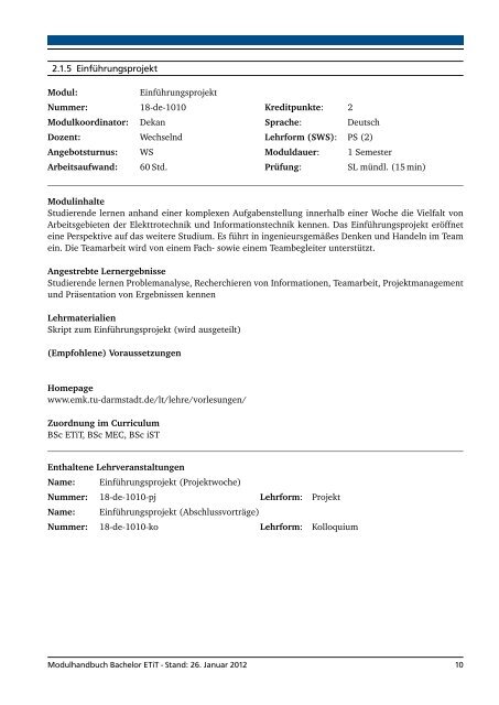 Modulhandbuch - Fachbereich Elektrotechnik und Informationstechnik