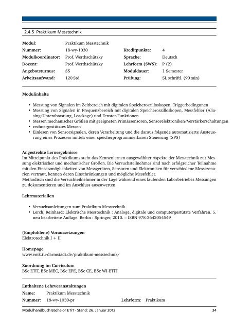 Modulhandbuch - Fachbereich Elektrotechnik und Informationstechnik