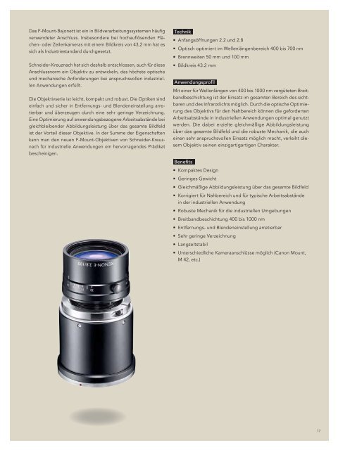 Lenses for large sensors - Schneider Kreuznach by Jos. Schneider ...