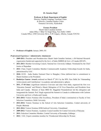 Dr. Sunaina Singh - Osmania University