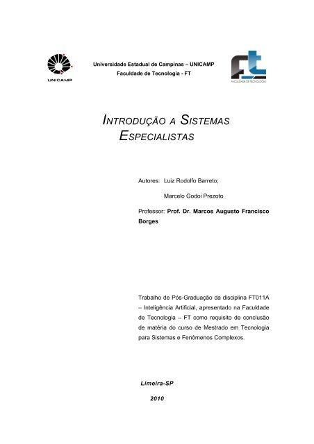 Sistemas Especialistas - Faculdade de Tecnologia - Unicamp