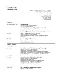 Curriculum Vitae Matthew C. Shake - College of Education ...