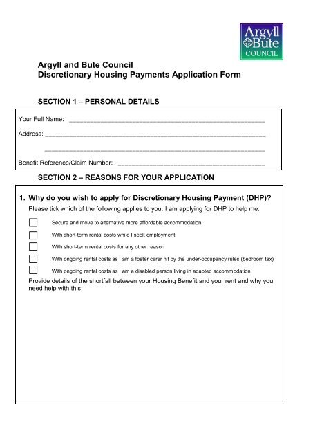 Discretionary Housing Payments Application Form Pdf