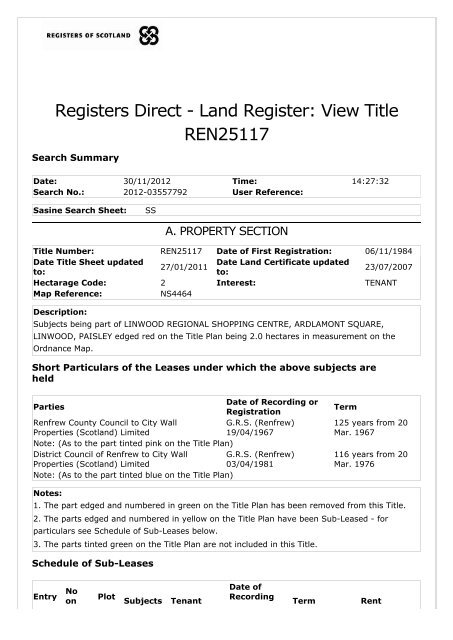 Registers Direct - Land Register: View Title REN25117 - Land Matters