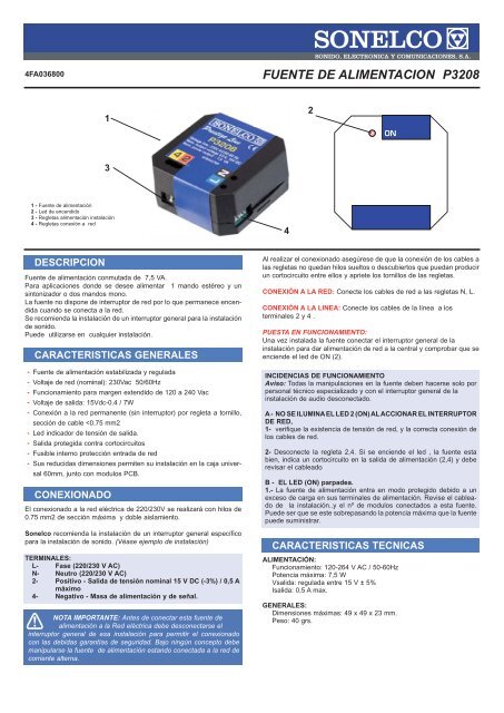 FUENTE DE ALIMENTACION P3208 - Sonelco