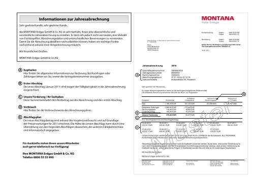 Informationen zur Jahresabrechnung - Montana