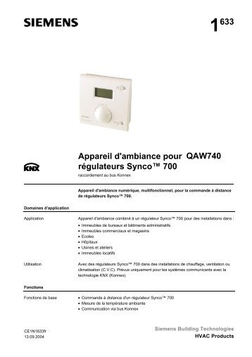 1633 Appareil d'ambiance pour régulateurs Synco™ 700 QAW740
