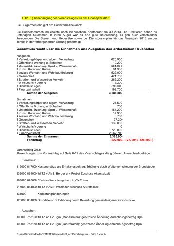 GesamtÃ¼bersicht Ã¼ber die Einnahmen und Ausgaben des ...