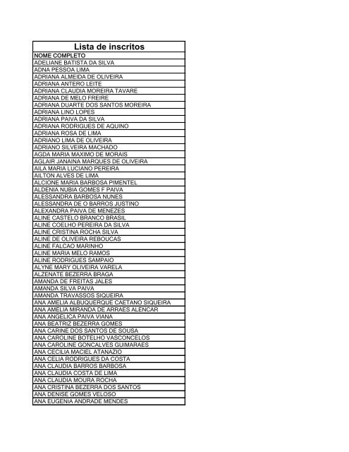 Lista de inscritos