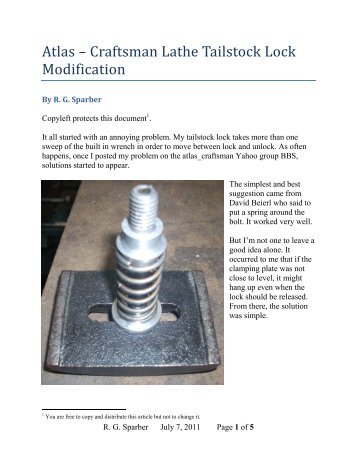 Atlas – Craftsman Lathe Tailstock Lock Modification - Rick Sparber