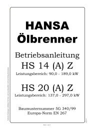 Betriebsanleitung Blaubrenner HBV - Hansa Brenner