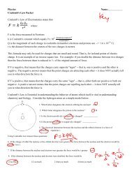 Coulomb's Law Packet Coulomb's Law of Electrostatics states that ...