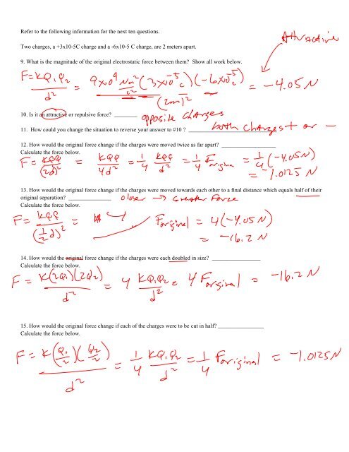 Coulomb's Law Packet Coulomb's Law of Electrostatics states that ...