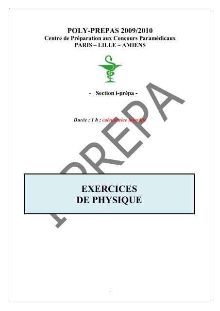 EXERCICES DE PHYSIQUE - Poly-Prepas