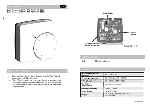 USER GUIDE TECHNICAL CHARACTERISTICS ... - Watts Industries