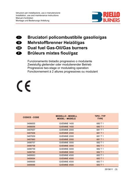 Bruciatori policombustibile gasolio/gas ... - Riello Burners