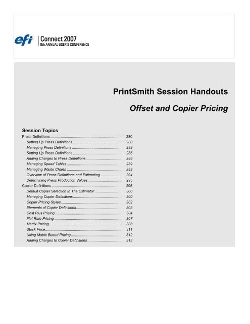 PrintSmith Session Handouts Offset and Copier Pricing - EFI