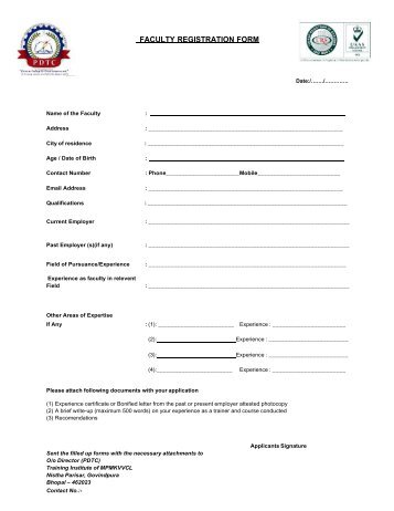 FACULTY REGISTRATION FORM - Mpcz.co.in