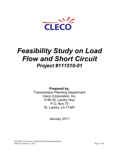 Feasibility Study on Load Flow and Short Circuit Project #111510-01 ...