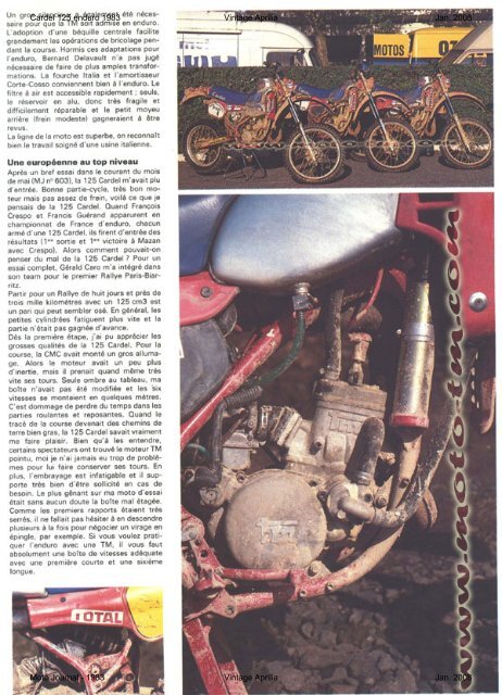 Cardel 125 enduro 1983 Vintage Aprilia Jan. 2008 Moto Journal ...