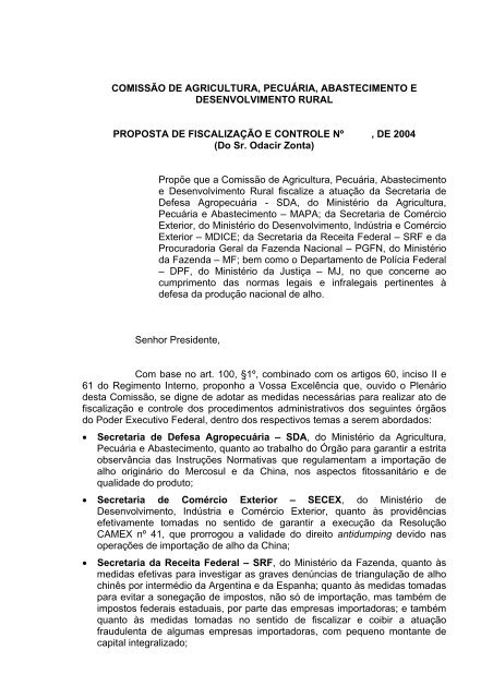 COMISSÃO DE AGRICULTURA, PECUÁRIA, ABASTECIMENTO E ...