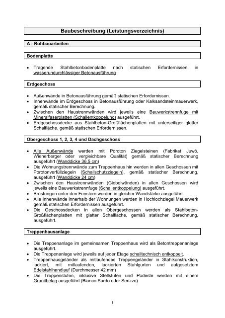 Baubeschreibung (Leistungsverzeichnis) - Primus Bauträger GmbH