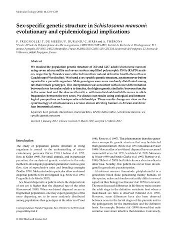 Sex-specific genetic structure in Schistosoma mansoni ... - IRD